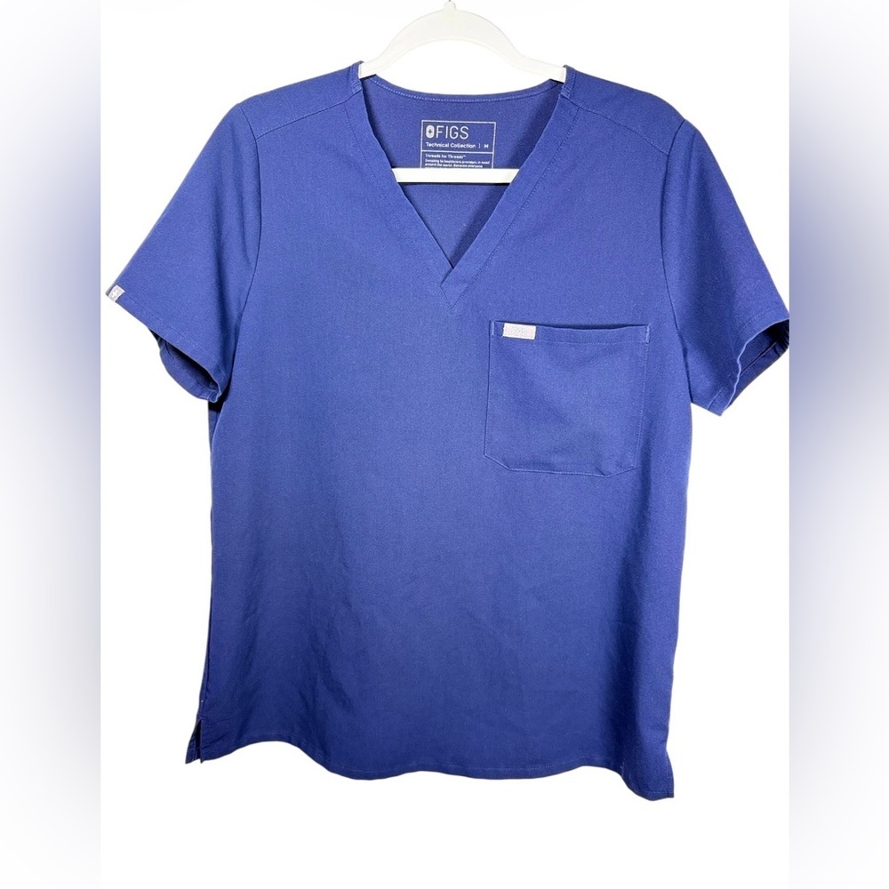 Figs Unisex Short Sleeve V-Neck royal blue Scrub Top Medium